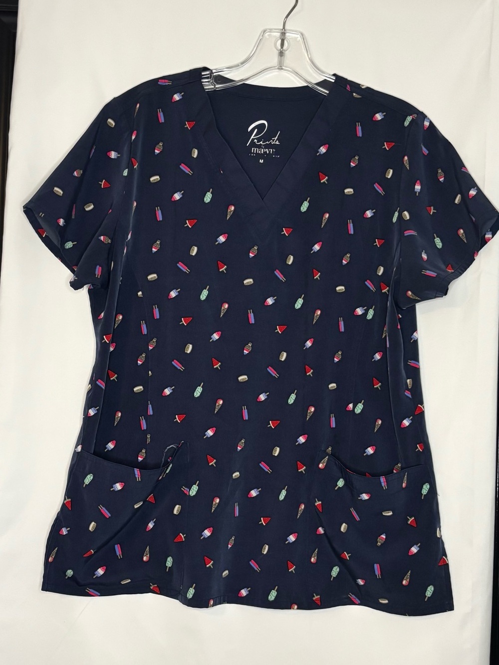 Peter Millar Navy V-Neck Short Sleeve Top with Multicolor Novelty Print